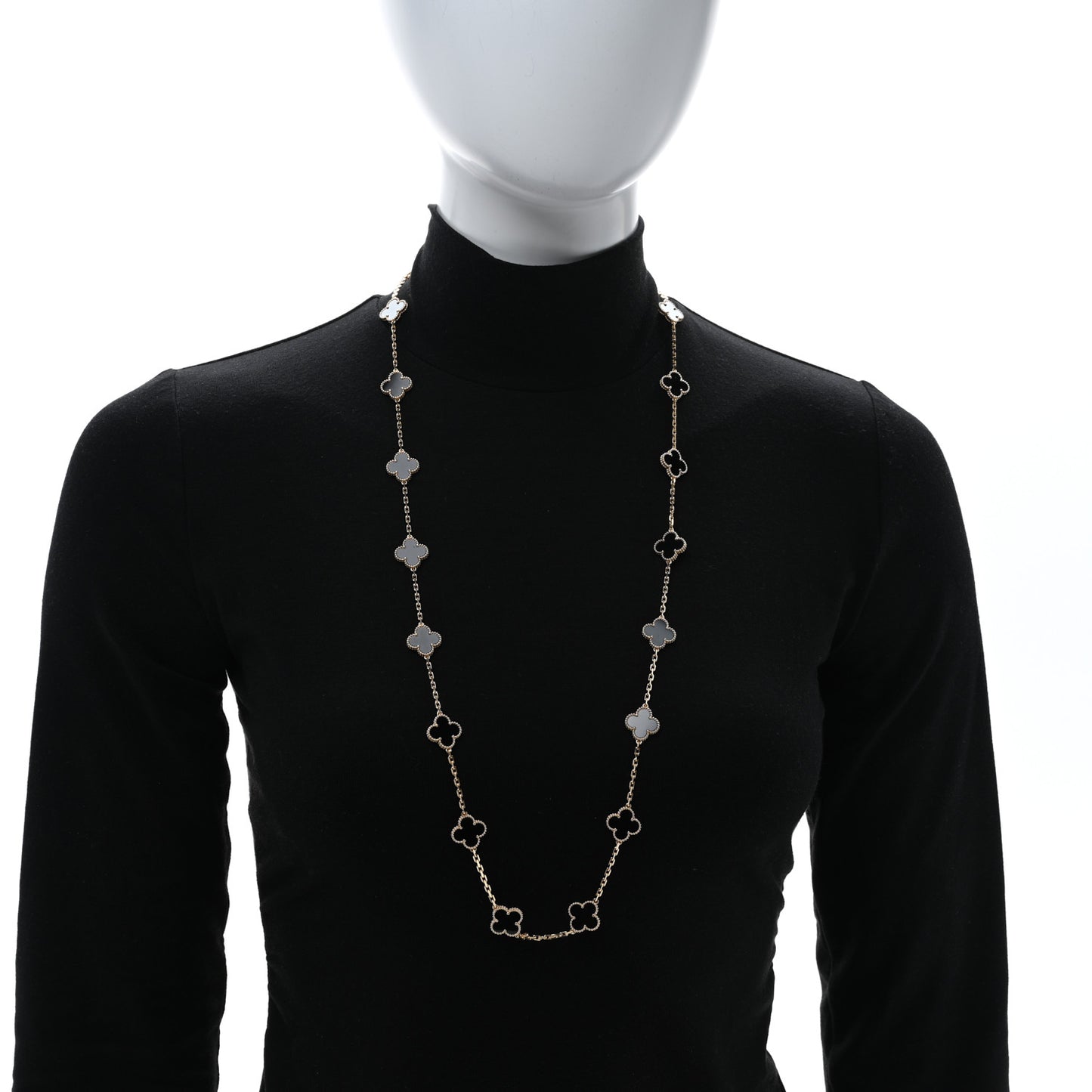 18K Yellow Gold Black Onyx 20 Motifs Vintage Alhambra Necklace
