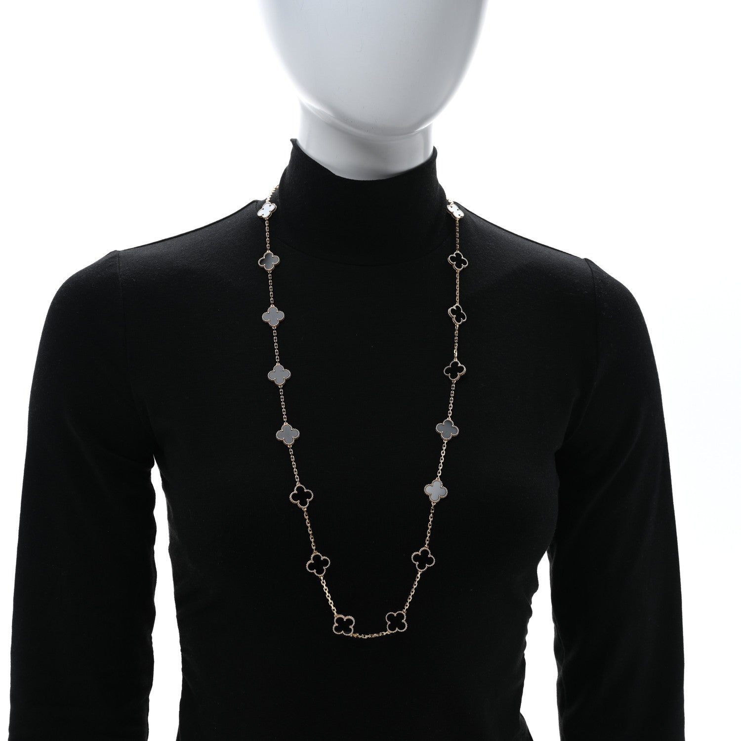 Van Cleef & Arpels 18K Yellow Gold Black Onyx 20 Motifs Vintage Alhambra Necklace 3 of 6
