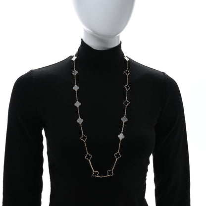 Van Cleef & Arpels 18K Yellow Gold Black Onyx 20 Motifs Vintage Alhambra Necklace 3 of 6