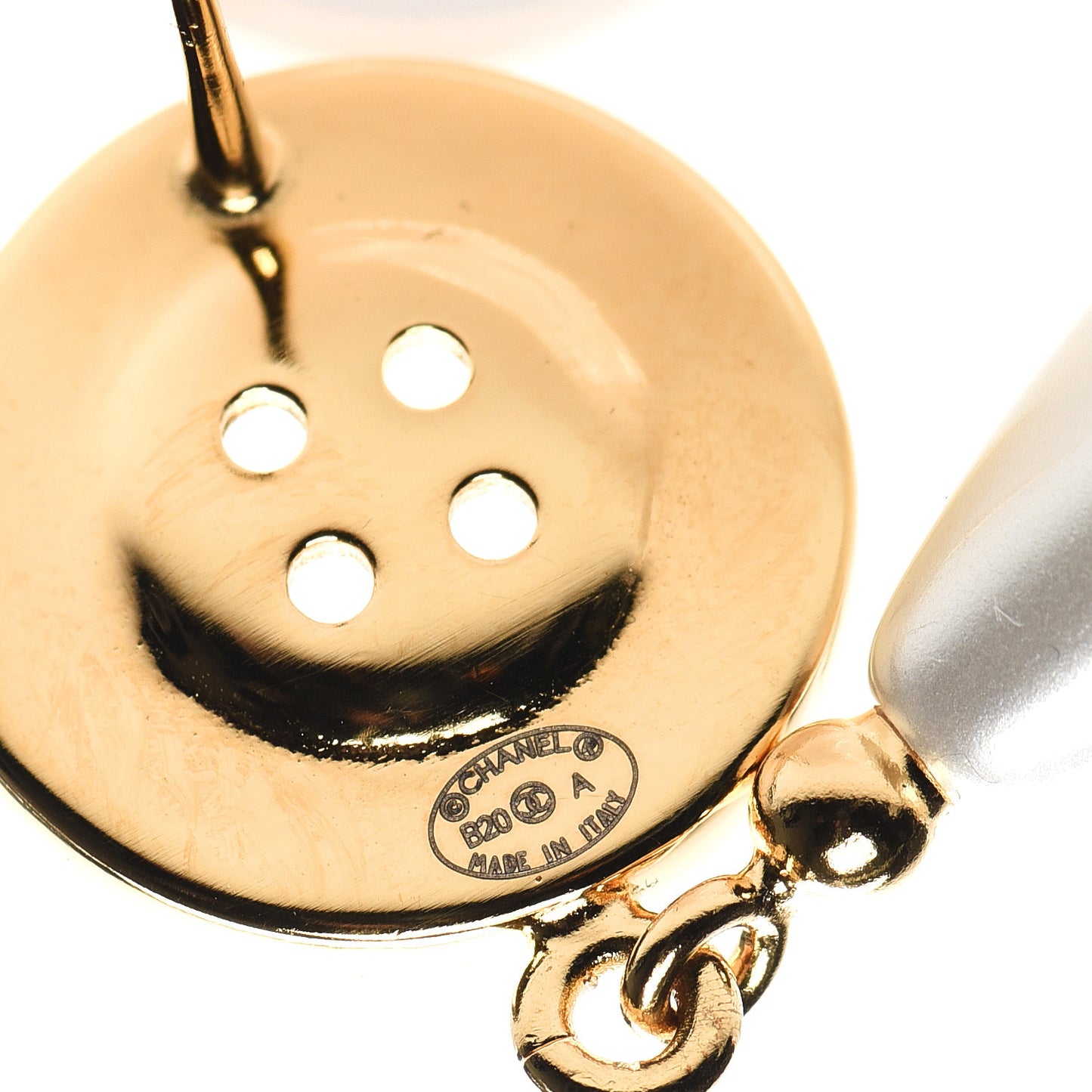 Metal Pearl Paris Button Drop Earrings Gold
