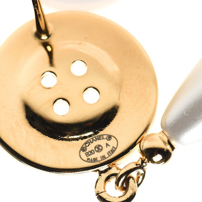 Chanel Metal Pearl Paris Button Drop Earrings Gold 4 of 5