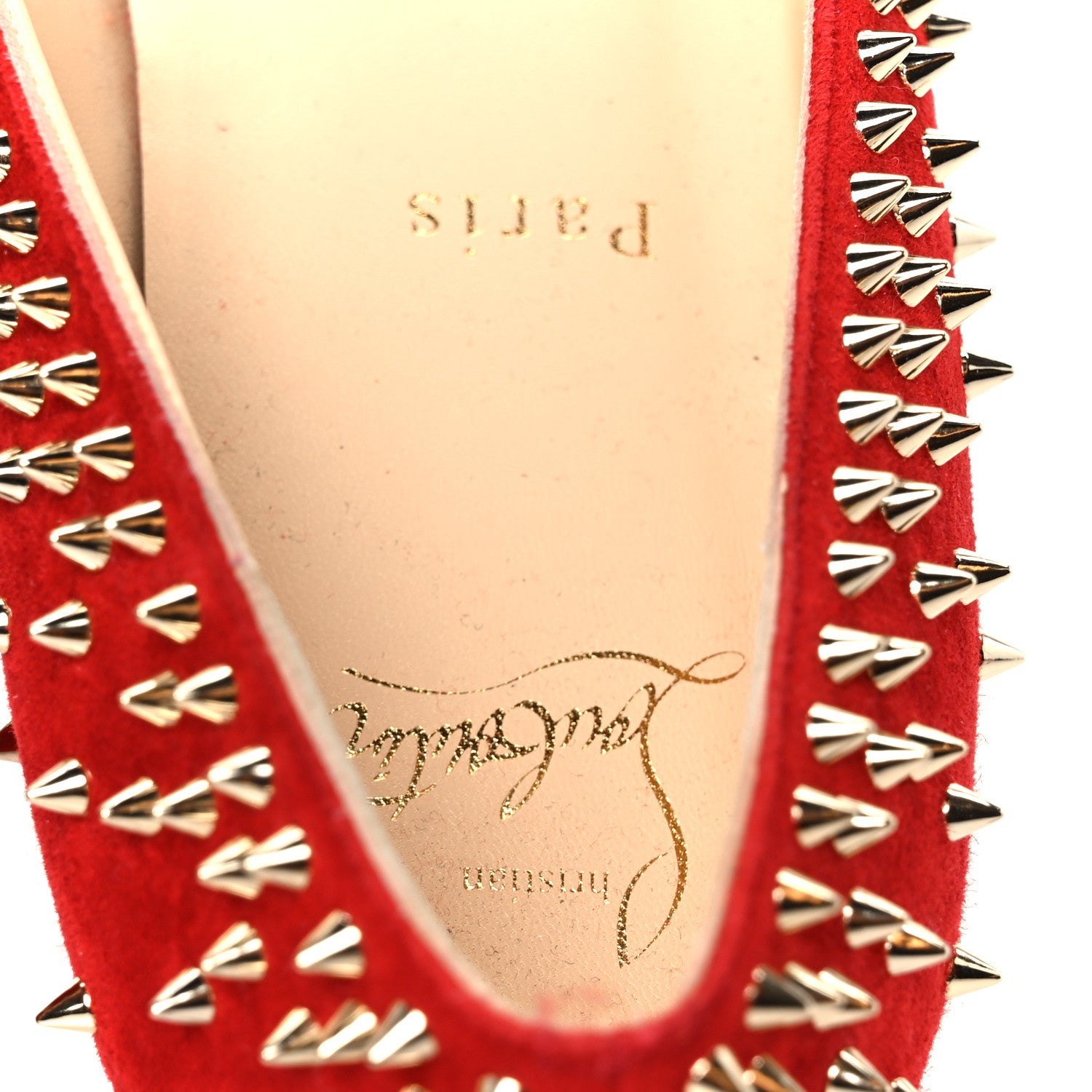 Christian Louboutin Veau Velours Studded Escarpic Flat 41 Rougissime 7 of 10