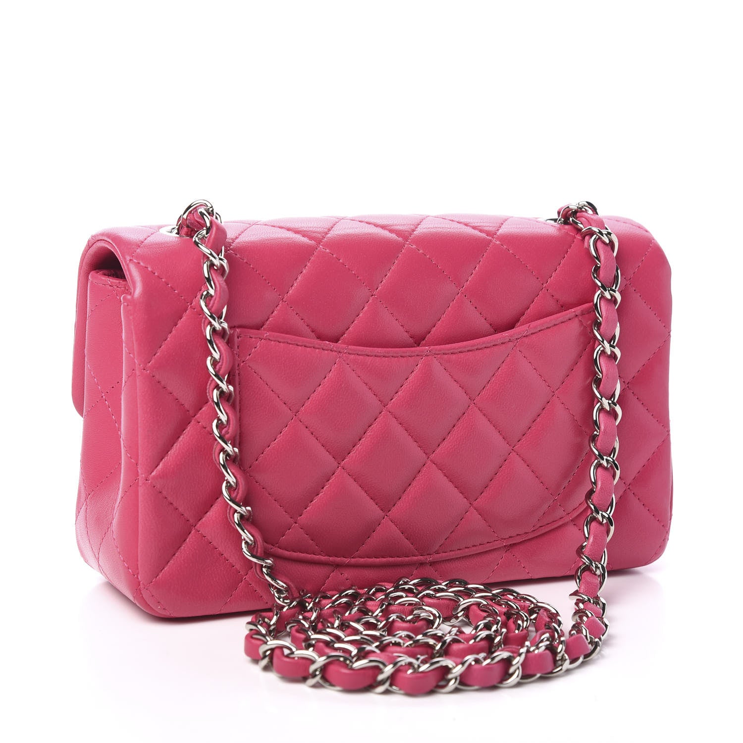 Chanel Lambskin Quilted Mini Rectangular Flap Dark Pink 2 of 9