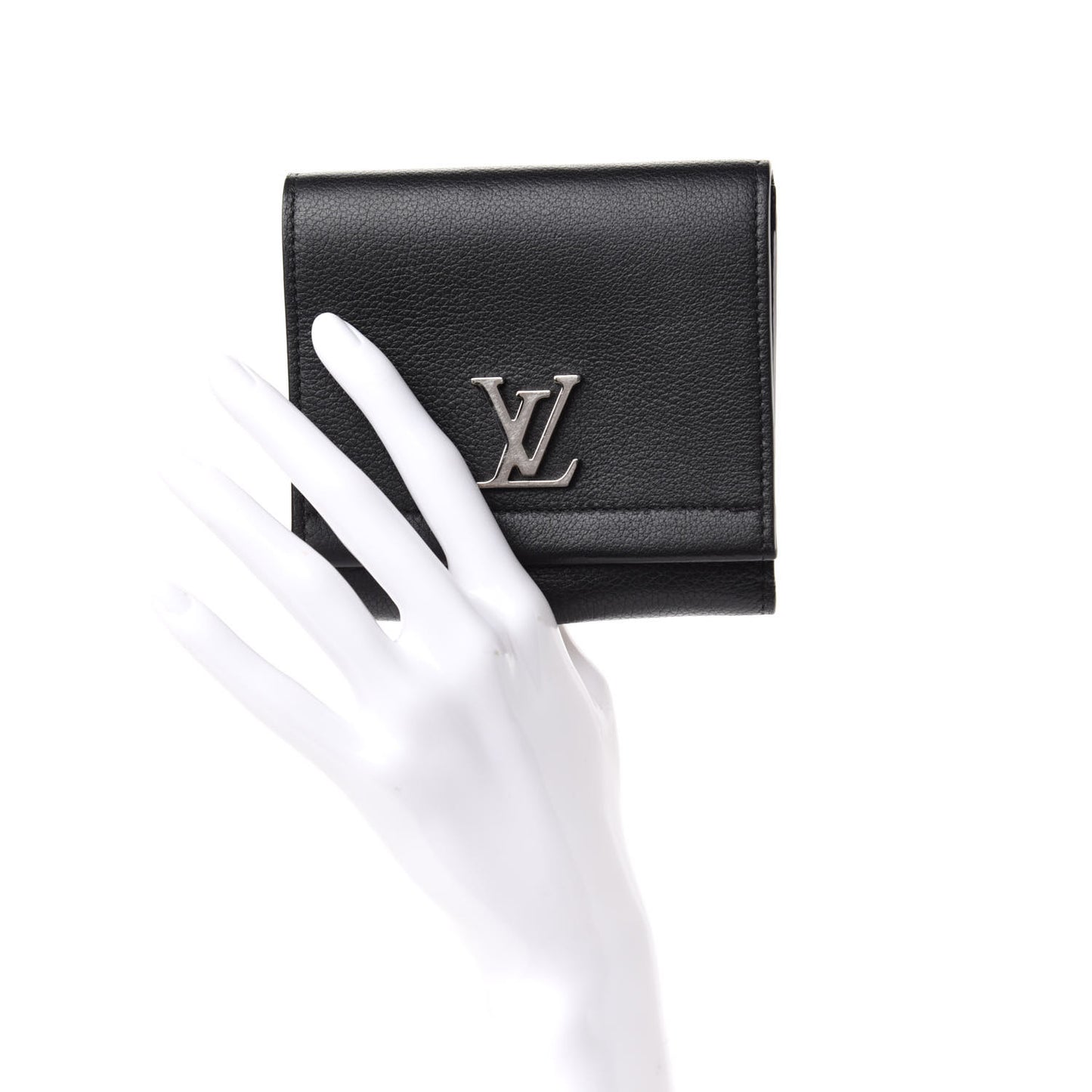 Calfskin LockMe II Compact Wallet Black