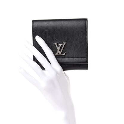 Louis Vuitton Calfskin LockMe II Compact Wallet Black 2 of 8