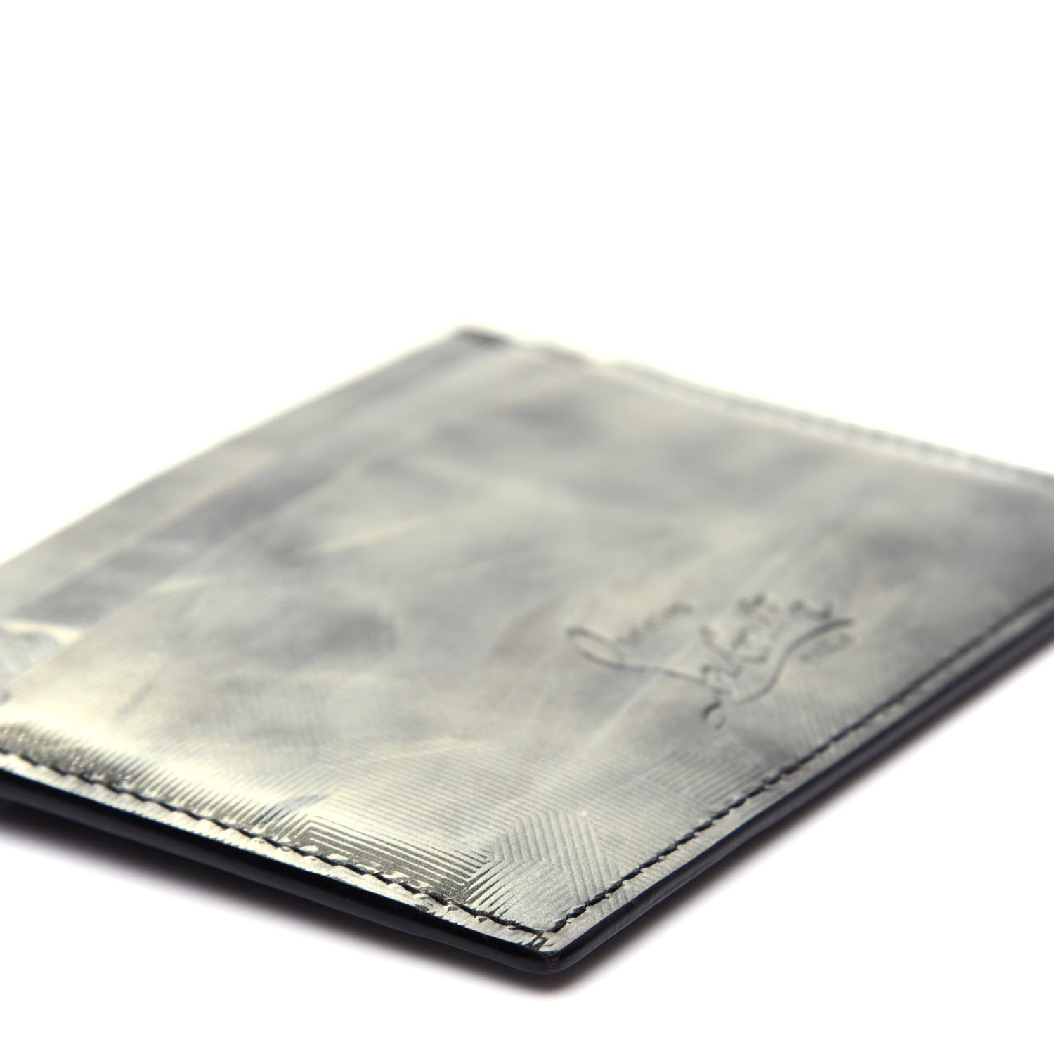 Christian Louboutin Textured Calfskin Print Card Holder Grey 6 of 9