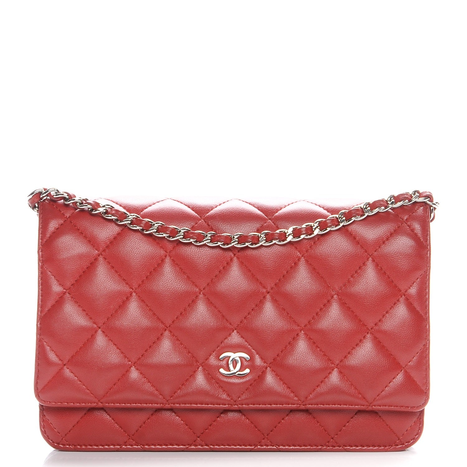 Chanel Lambskin Quilted Wallet On Chain WOC Red 1 of 10
