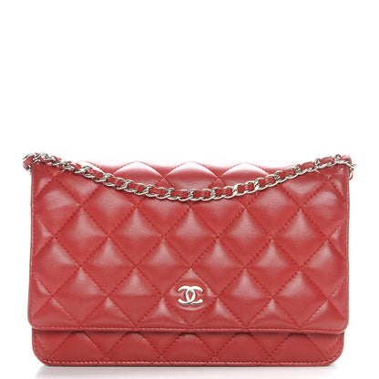 Chanel Lambskin Quilted Wallet On Chain WOC Red 1 of 10