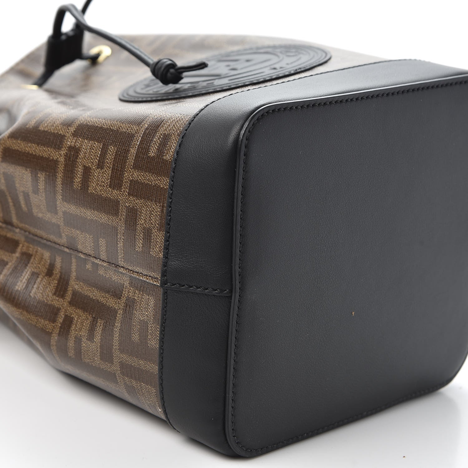 Fendi Glazed Fabric Vitello Grace F is Fendi FF 1974 Stamp Patch Grande Mon Tresor Bucket Bag Mogano Panna Black 5 of 10