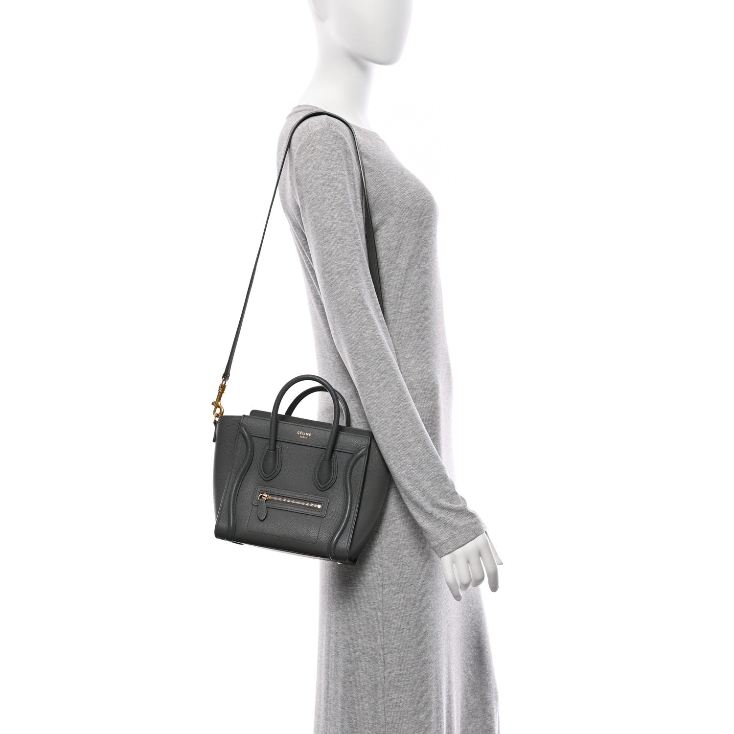 Celine Drummed Calfskin Nano Luggage Kohl 2 of 13
