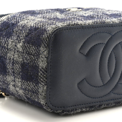 Chanel Wool Plaid Quilted Small Vanity Case With Chain Blue 8 of 10