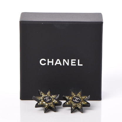 Chanel Resin Metal CC Star Earrings Black Gold 5 of 10