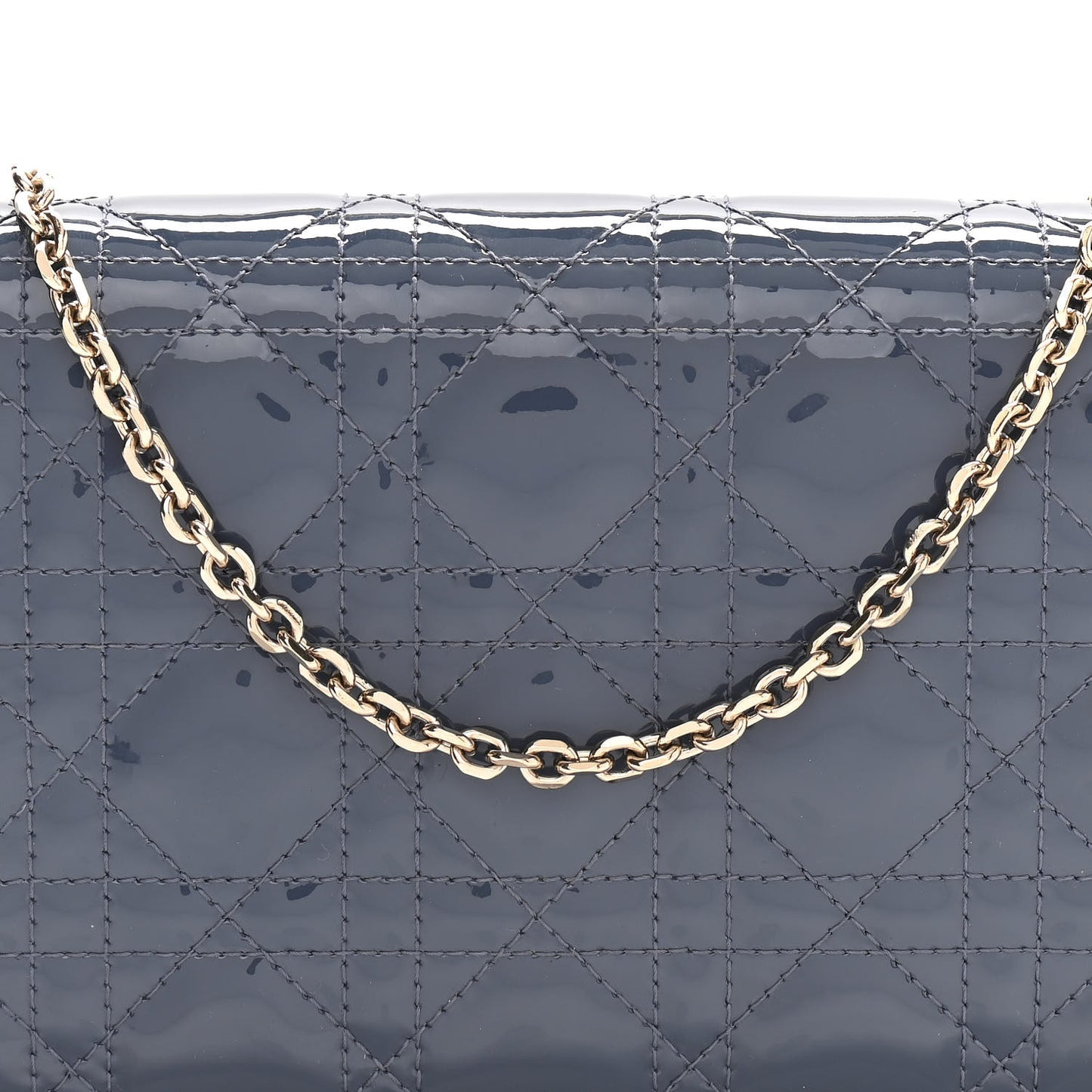 Patent Cannage Lady Dior Chain Wallet Denim