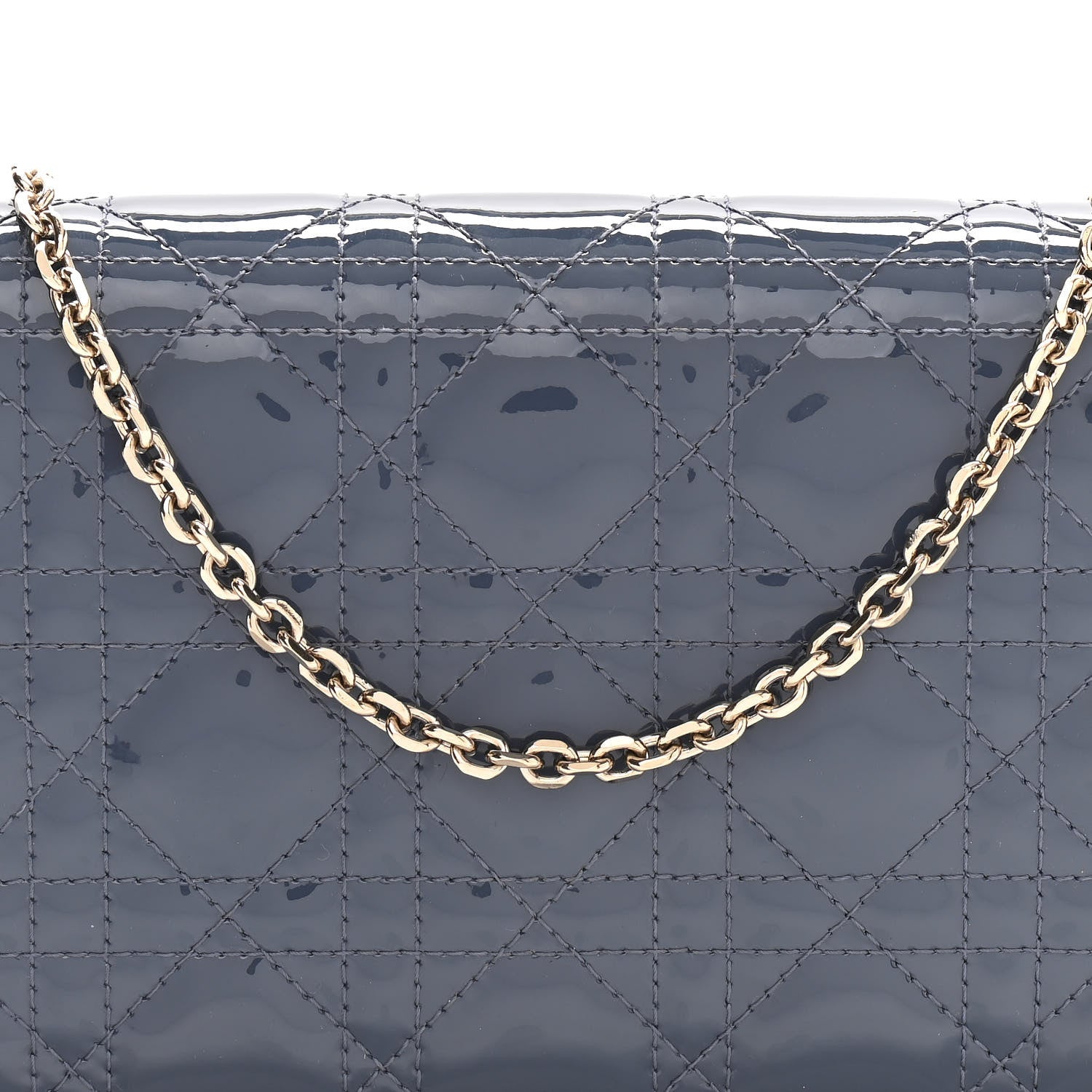 Christian Dior Patent Cannage Lady Dior Chain Wallet Denim 9 of 13