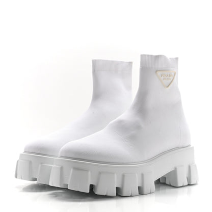 Prada Knit Rubber Triangle Logo Monolith 55mm Ankle Boots 38 Bianco 5 of 9