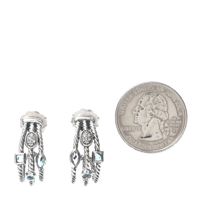 David Yurman Sterling Silver Diamond Blue Topaz Confetti 3 Row Earrings 2 of 4