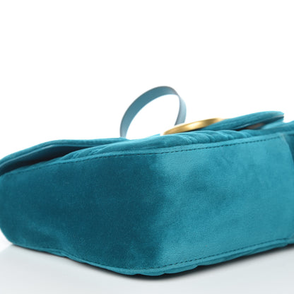 Gucci Velvet Matelasse Small GG Marmont Shoulder Bag Pavone Cyan 8 of 10