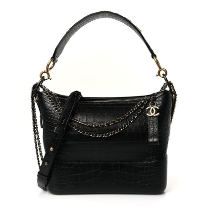 Chanel Crocodile Embossed Calfskin Medium Gabrielle Cocodile Hobo Black 1 of 9