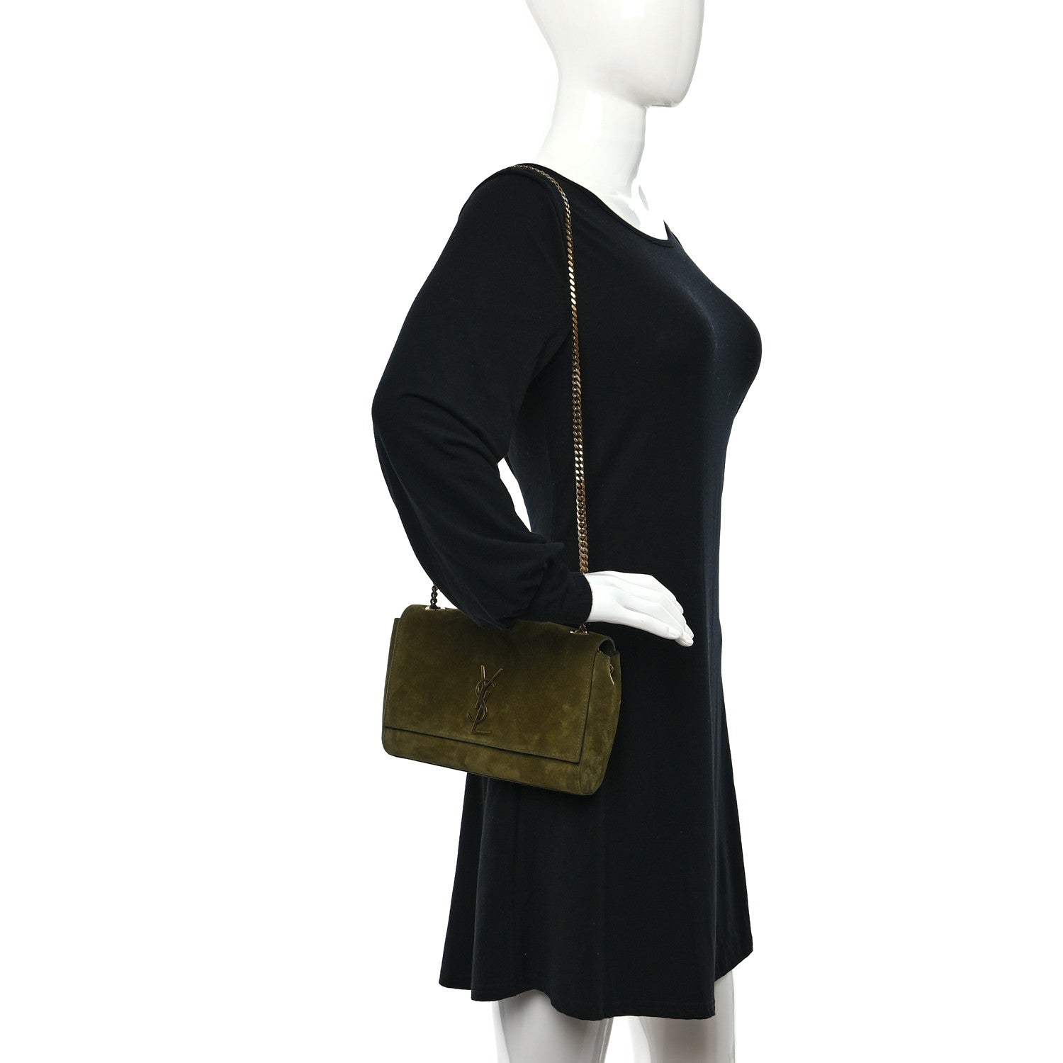 Saint Laurent Smooth Calfskin Suede Small Reversible Monogram Kate Satchel Loden Green 2 of 10