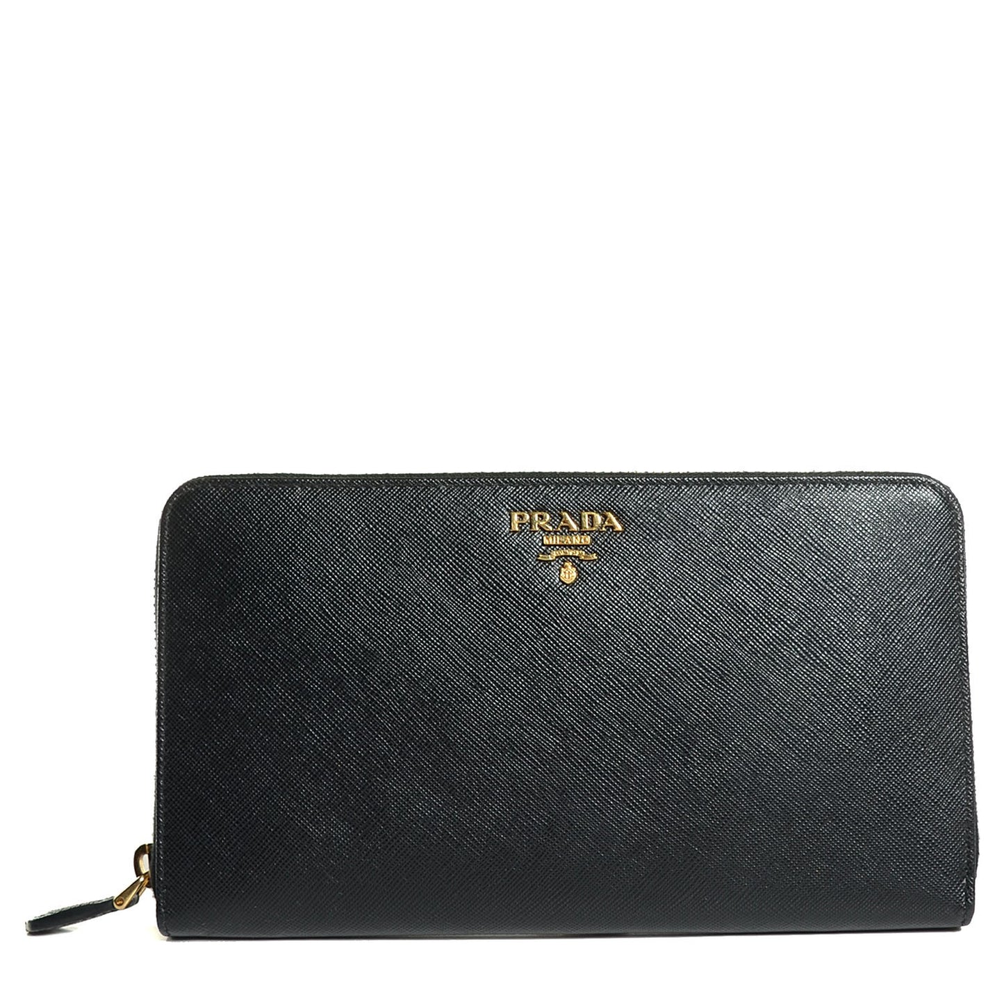 Saffiano Metal Large Zip Around Travel Wallet Nero Black