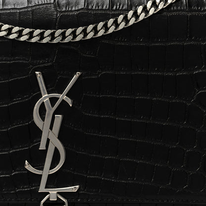 Saint Laurent Calfskin Crocodile Embossed Medium Classic Monogram Kate Tassel Satchel Black 9 of 11