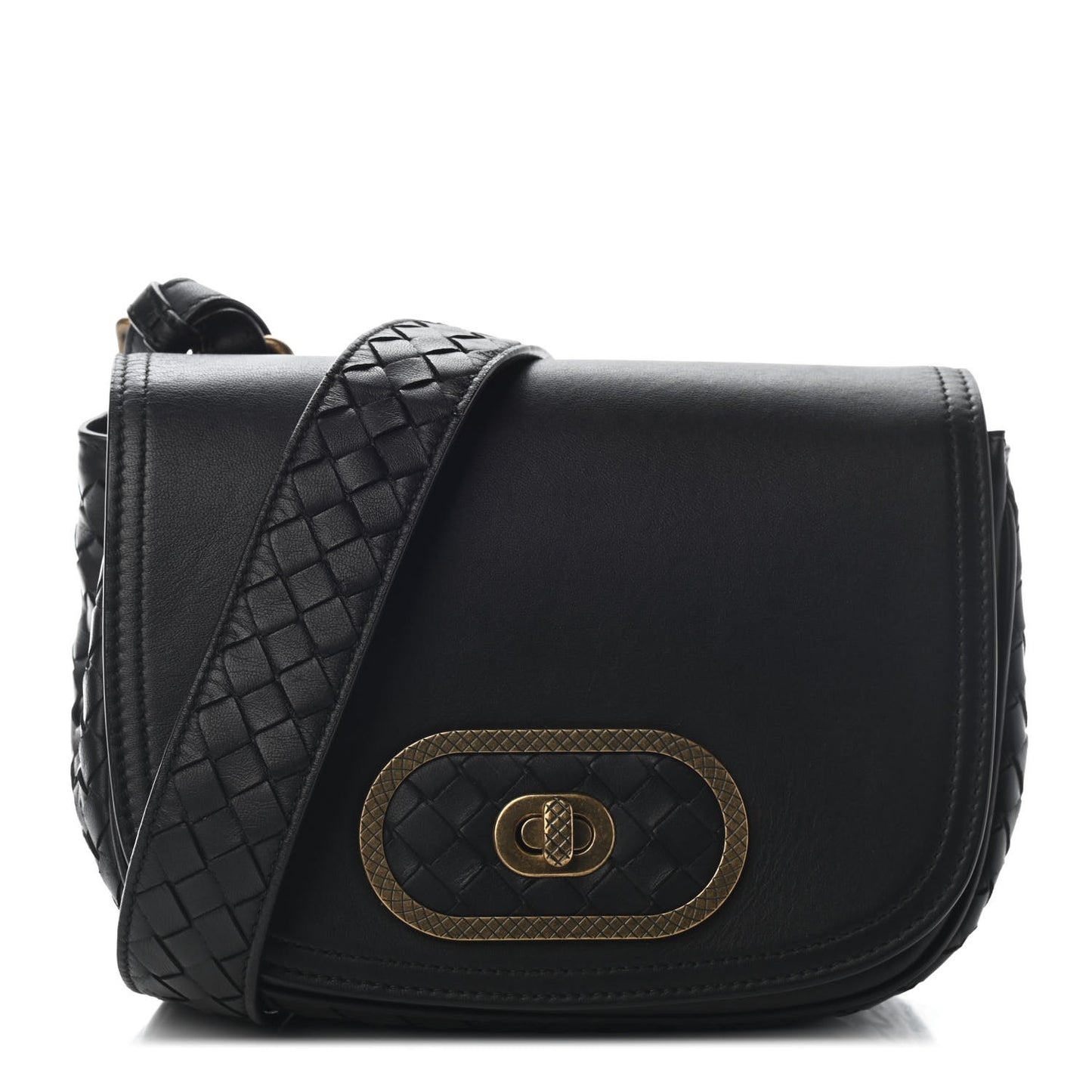 Nappa Intrecciato BV Luna Shoulder Bag Black