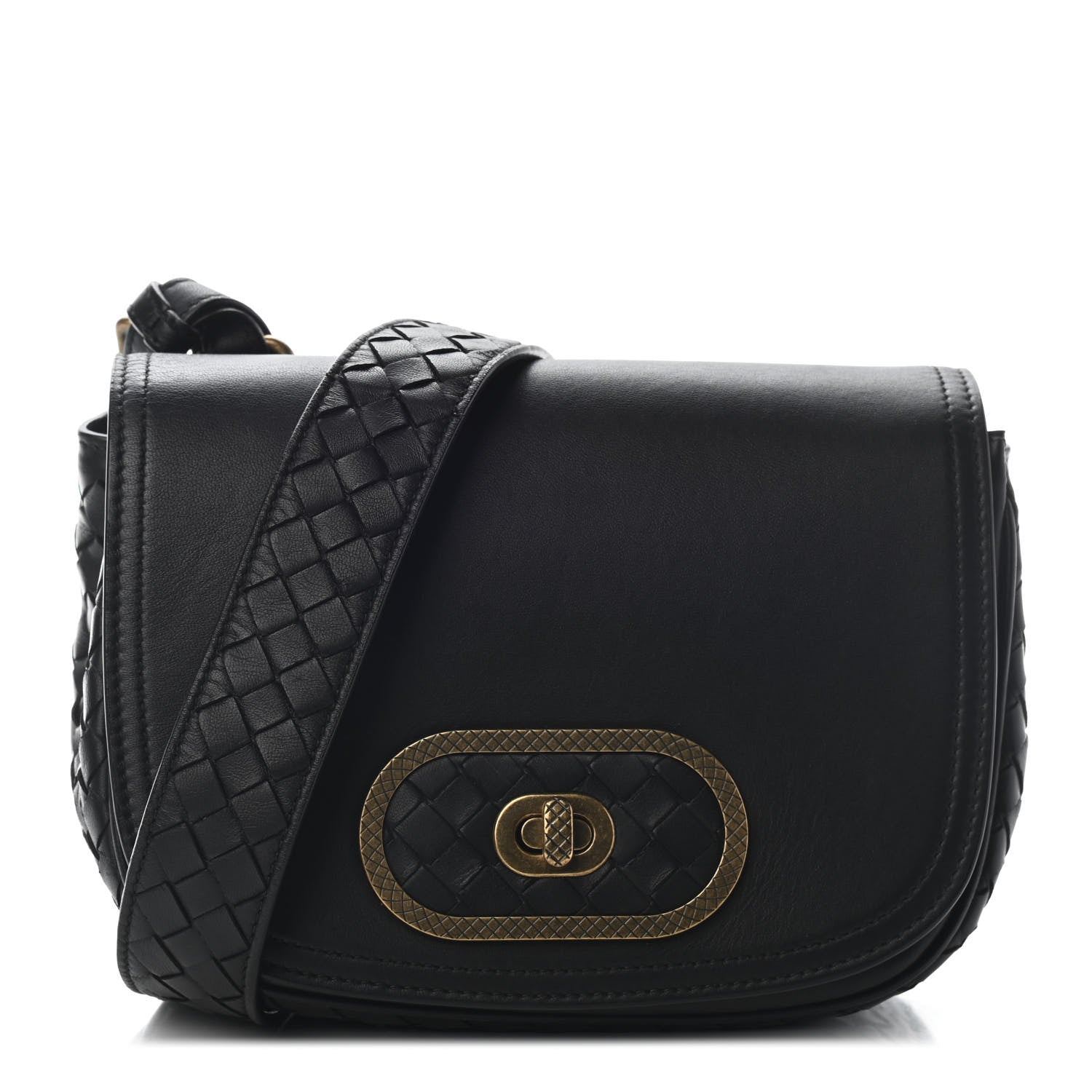Bottega Veneta Nappa Intrecciato BV Luna Shoulder Bag Black 1 of 9
