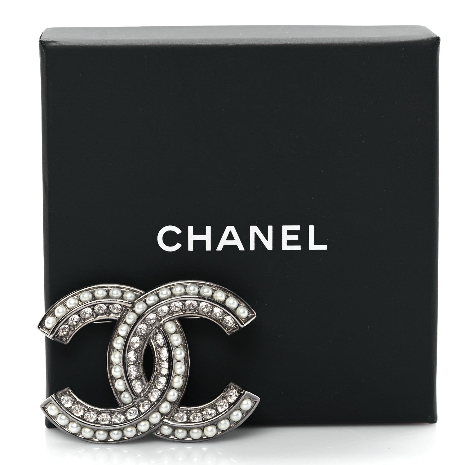 Chanel Pearl Crystal CC Brooch Silver 4 of 4