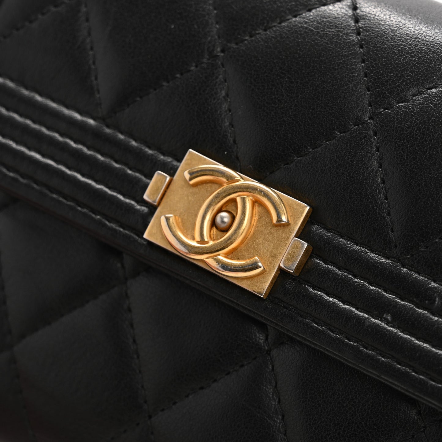 Lambskin Quilted Medium Boy Flap Wallet Black