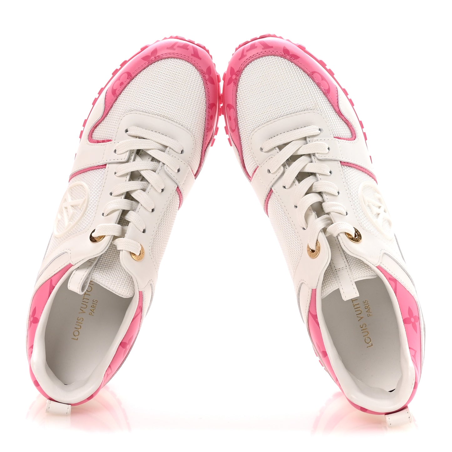 Calfskin Monogram Run Away Sneakers 37.5 White Pink