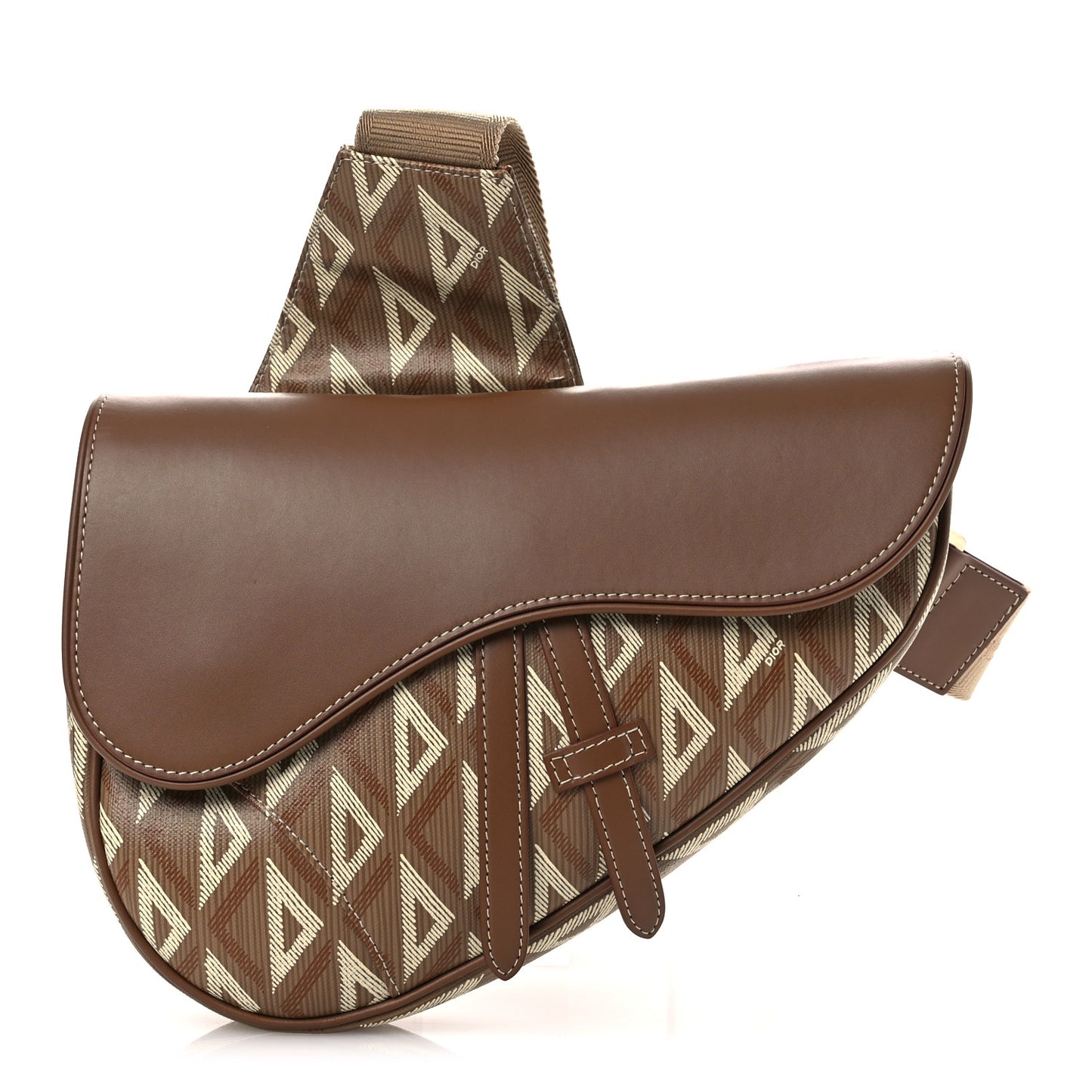 Coated Canvas CD Diamond Printed Mens Saddle Bag Coffee