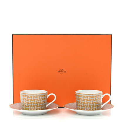 Hermes Porcelain Mosaique Au 24 Gold Tea Cup And Saucer Set Of 2 9 of 9