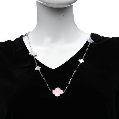 Van Cleef & Arpels 18K White Gold Mother of Pearl Chalcedony 16 Motifs Magic Alhambra Necklace 2 of 5