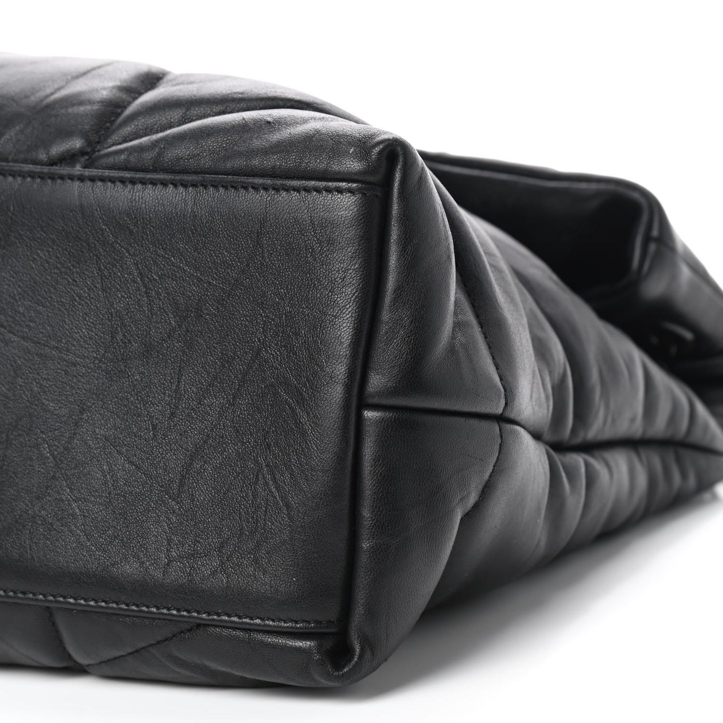 Calfskin Quilted Medium Loulou Puffer Monogram Chain Satchel Black