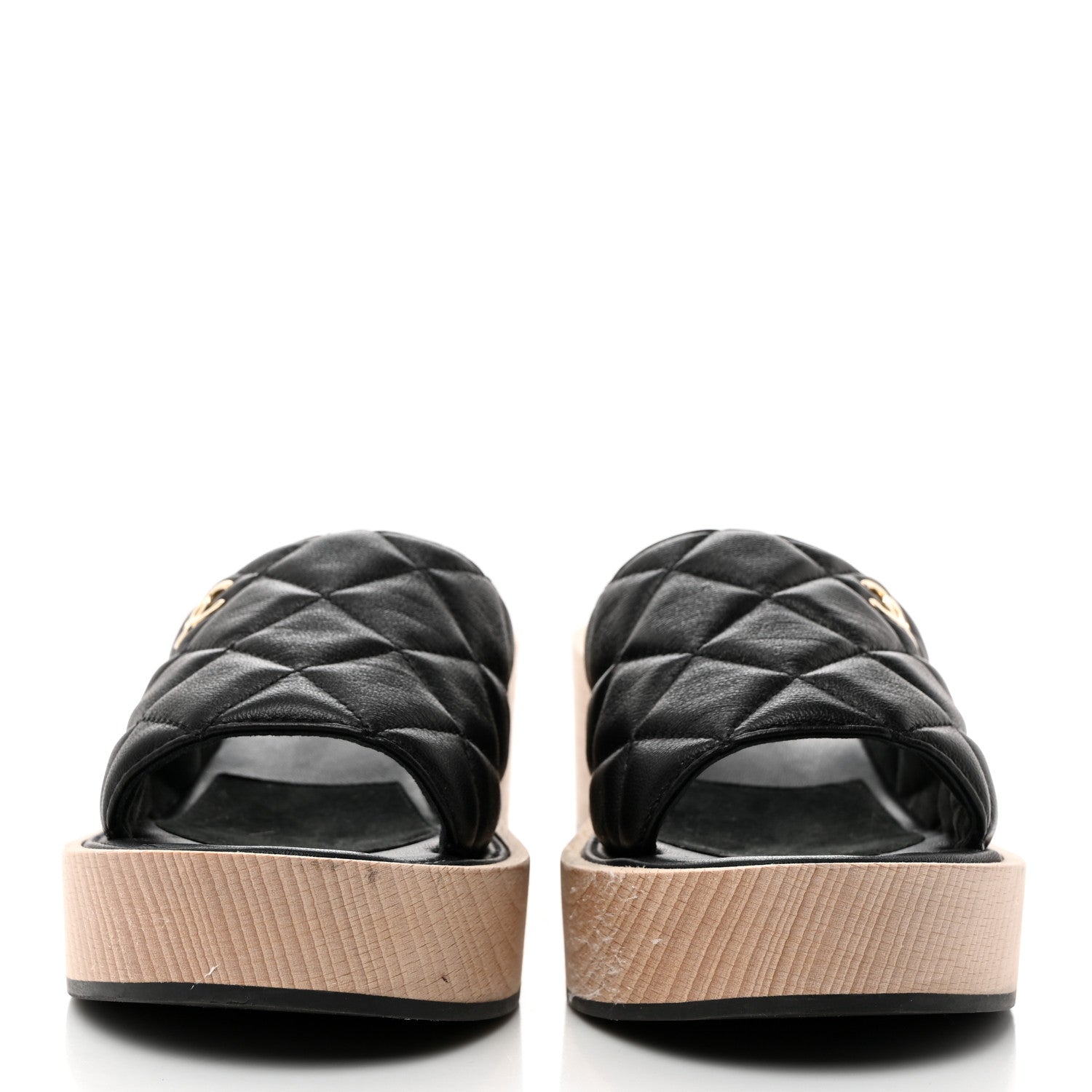 Chanel Lambskin Quilted CC Wedge Sandals 38 Black 2 of 10