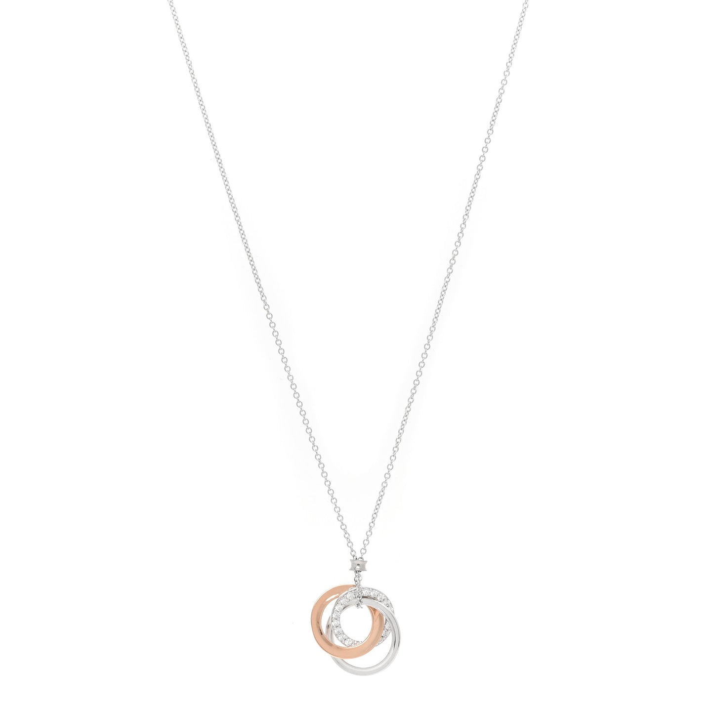 18K White Rose Gold Diamond 1837 Triple Interlocking Circles Pendant Necklace