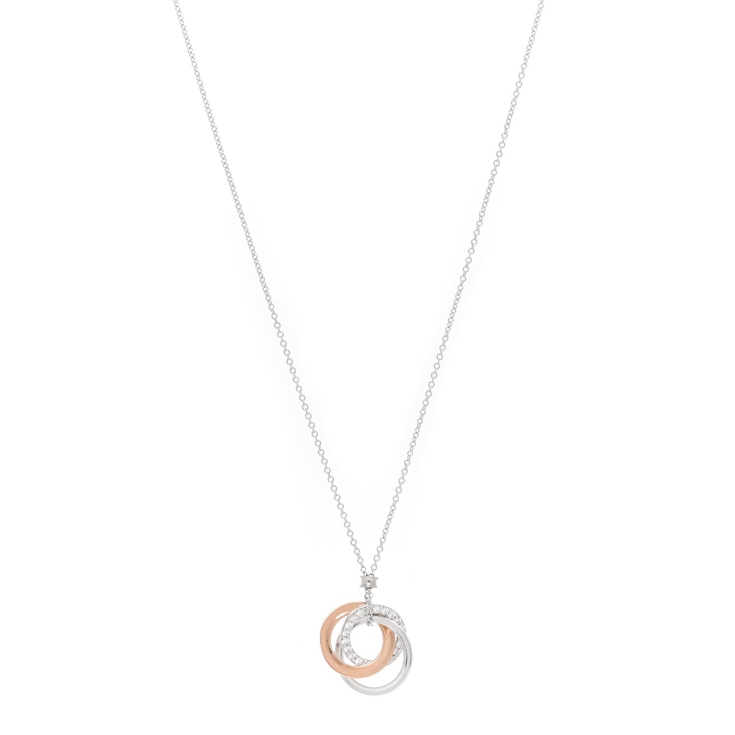 Tiffany 18K White Rose Gold Diamond 1837 Triple Interlocking Circles Pendant Necklace 1 of 3