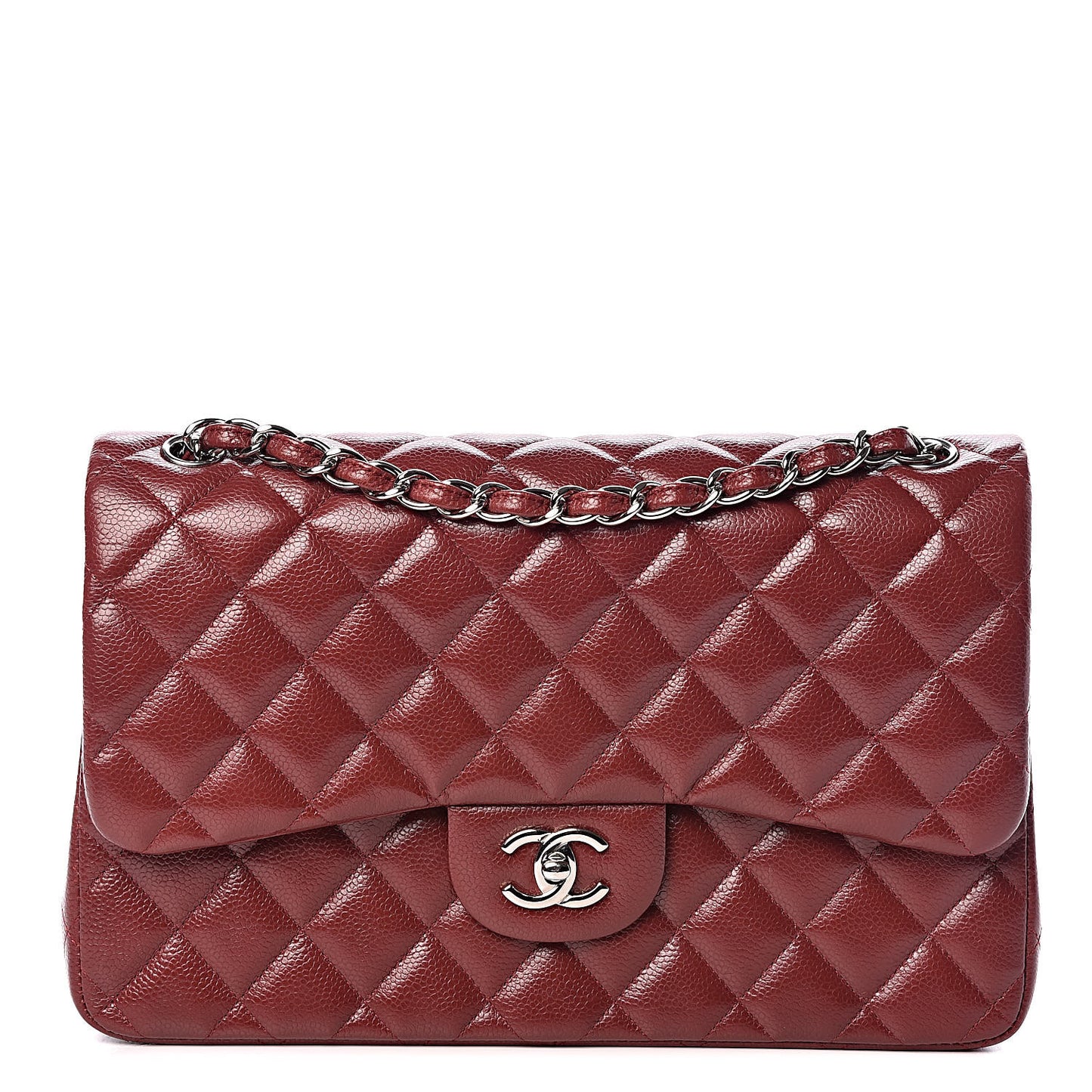 Caviar Quilted Jumbo Double Flap Dark Red