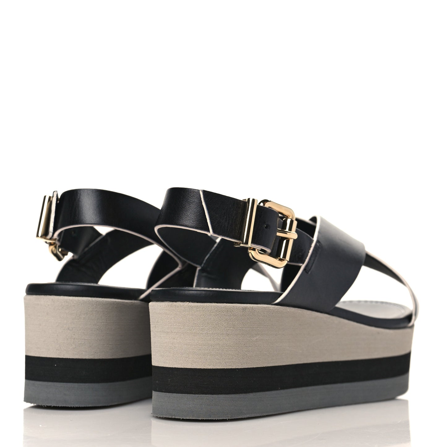 Nappa Criss Cross Platform Sandals 37 Black White