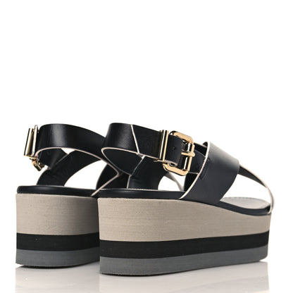 Fendi Nappa Criss Cross Platform Sandals 37 Black White 4 of 8