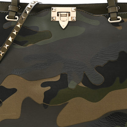 Valentino Garavani Nappa Canvas Camouflage Medium Rockstud Tote Verde Rouge 8 of 18