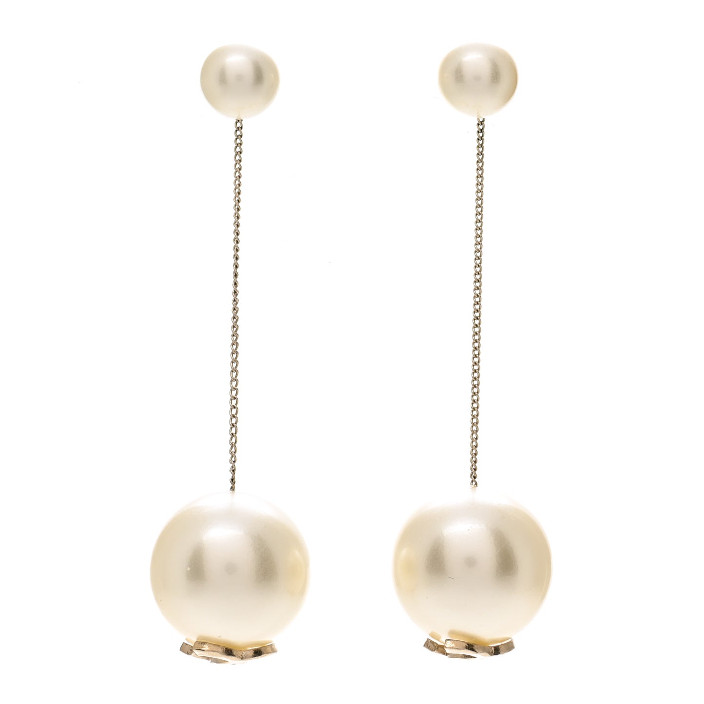Pearl CC Chain Drop Earrings Gold