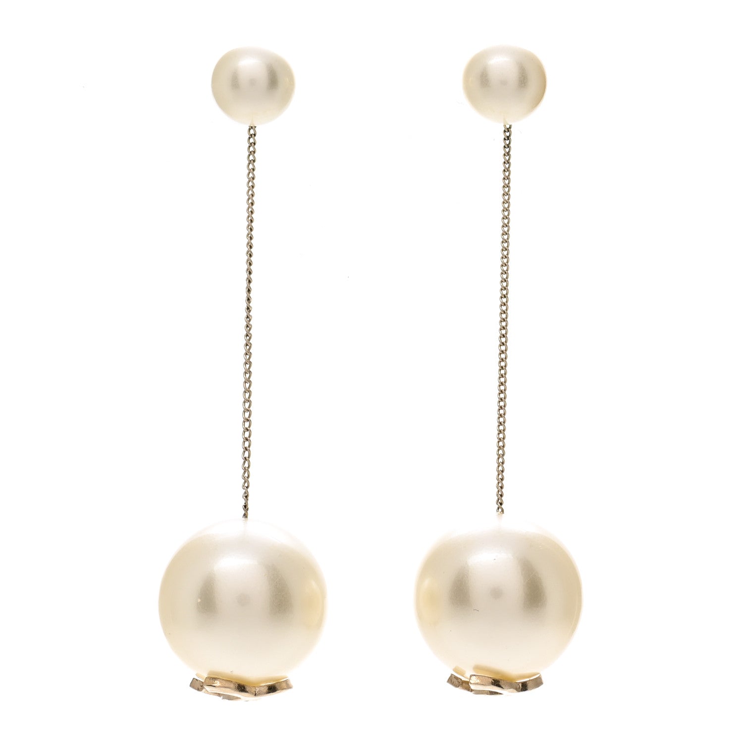 Chanel Pearl CC Chain Drop Earrings Gold 1 of 3