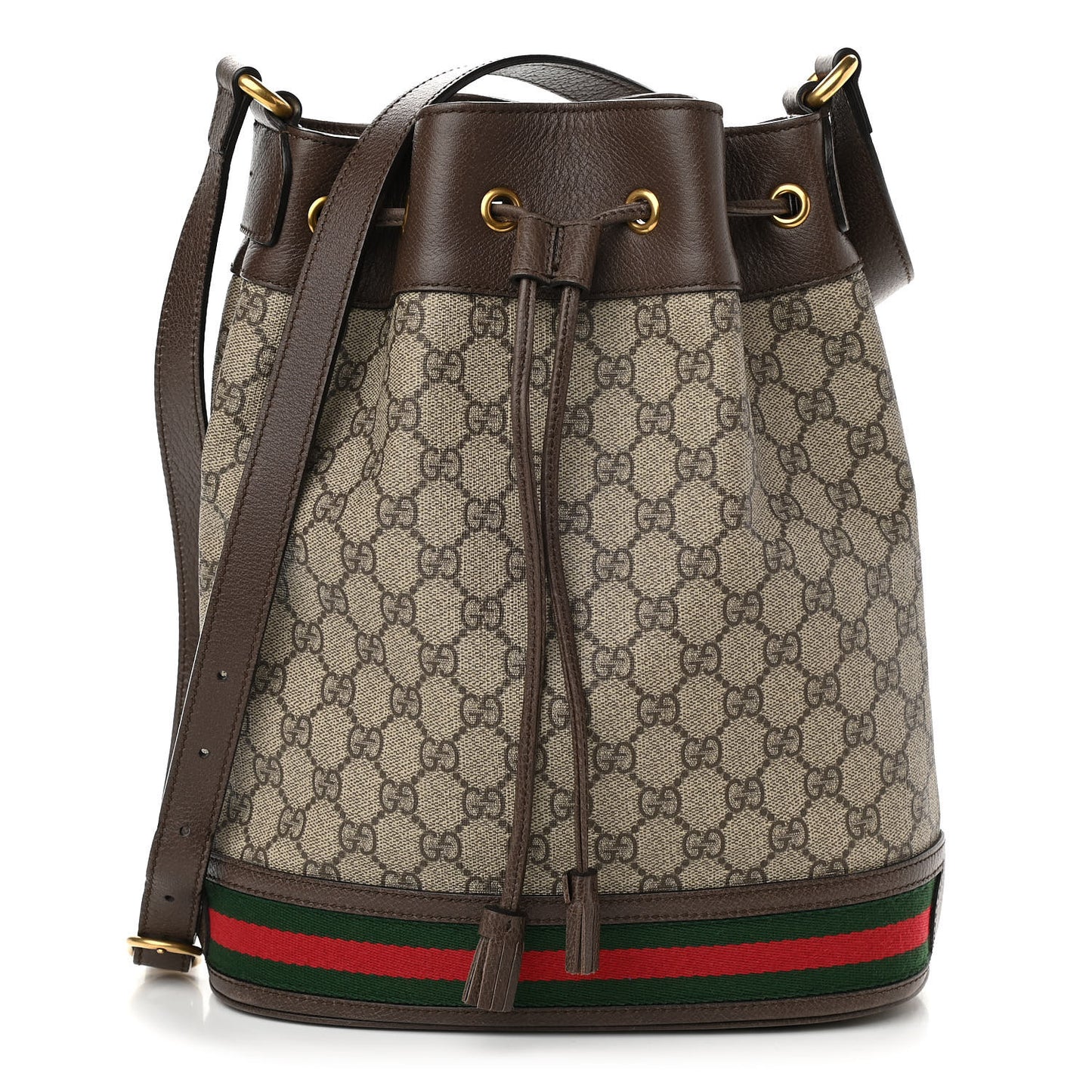 GG Supreme Monogram Web Ophidia Bucket Bag Brown