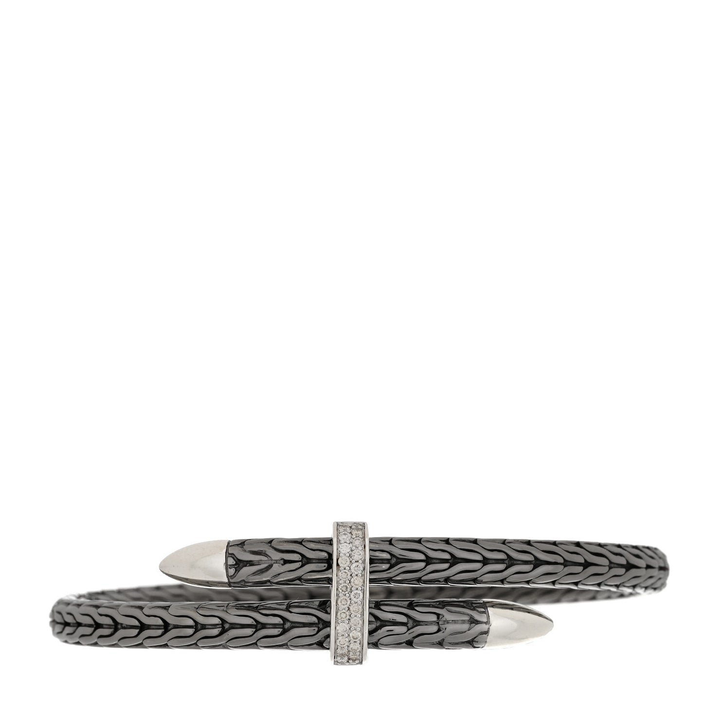 Sterling Silver Black Rhodium Diamond Classic Chain Spear Flex Cuff Bracelet