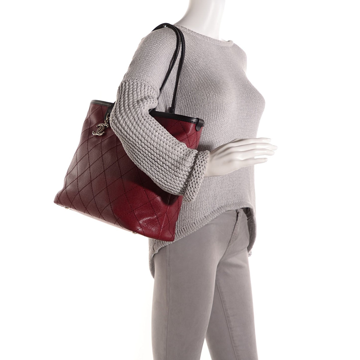 Grained Calfskin Shopping Fever Tote Red