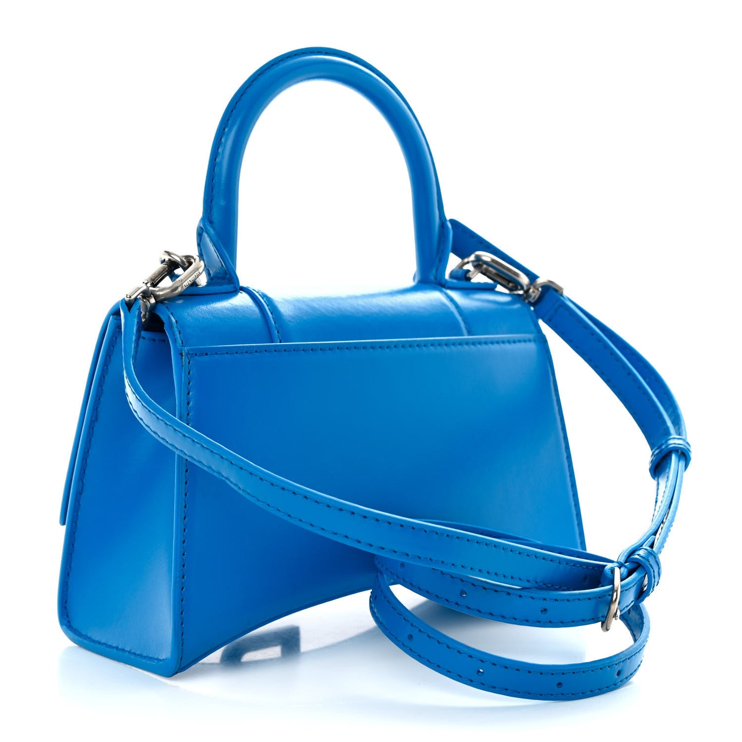 Shiny Box Calfskin Tonal B Hourglass Top Handle Bag XS Screen Blue