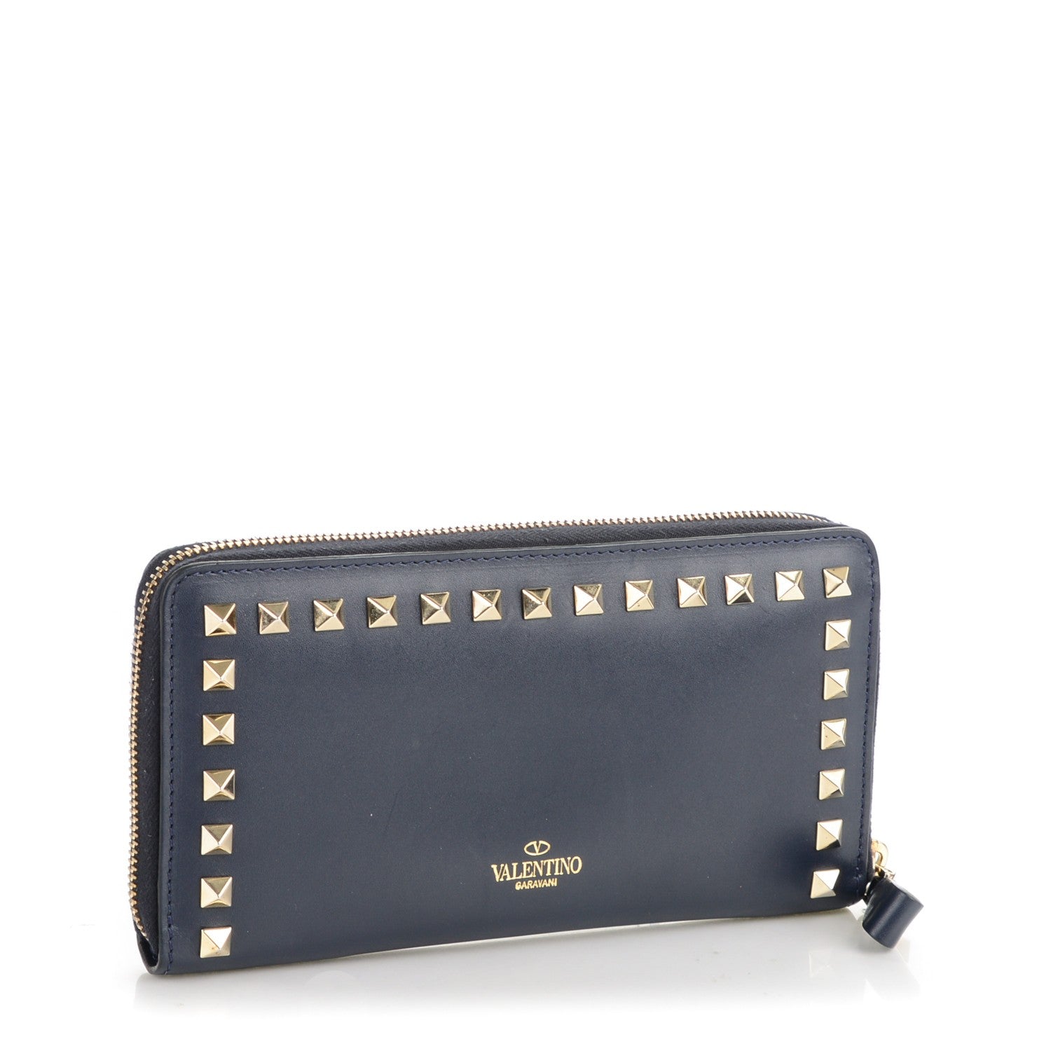 Valentino Garavani Calfskin Rockstud Zip Around Wallet Marine 3 of 11