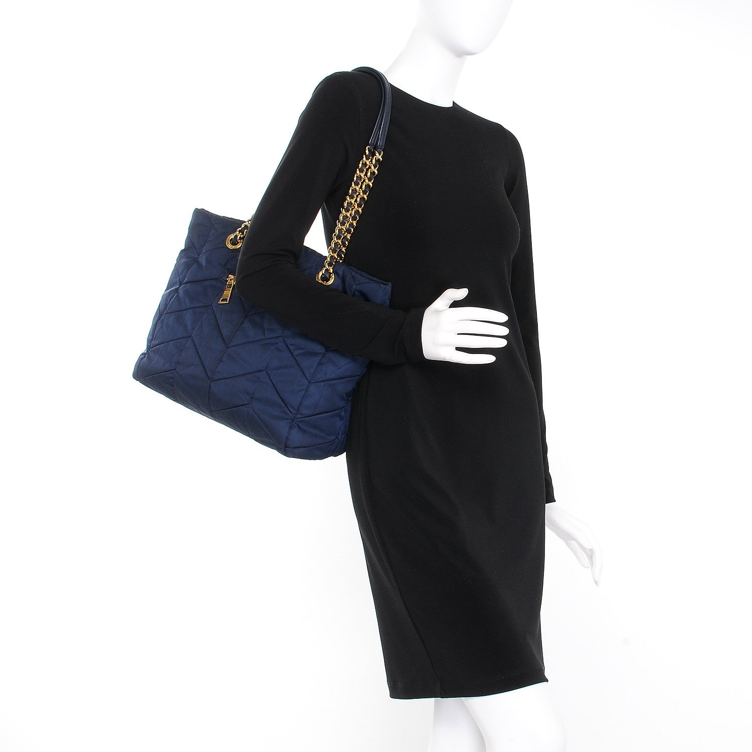 Prada Tessuto Nylon Chevron Quilted Tote Navy 2 of 13
