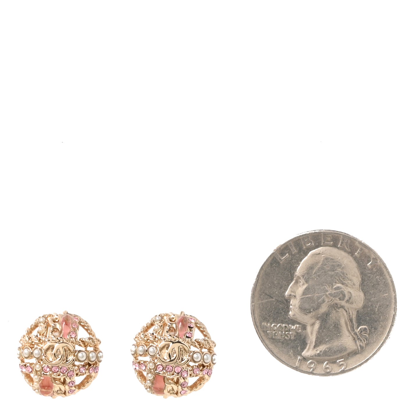 Pearl CC Round Earrings Gold Pink